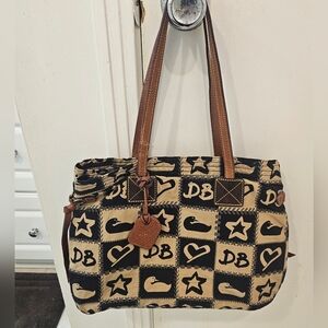 Dooney & Bourke Black and Tan Patterned Shoulder Tote Bag